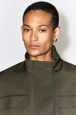 MOCK-NECK WOOL-BLEND BOMBER JACKET — KHAKI MÉLANGE 6