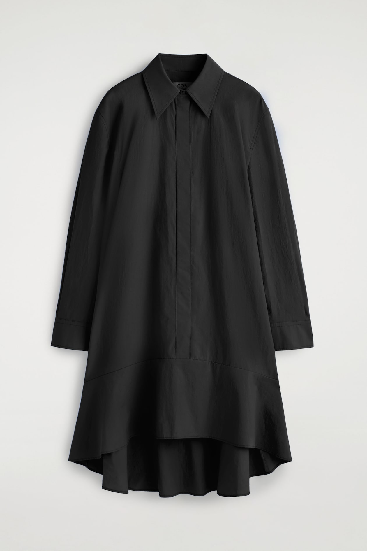 FLARED COTTON MINI SHIRT DRESS - BLACK