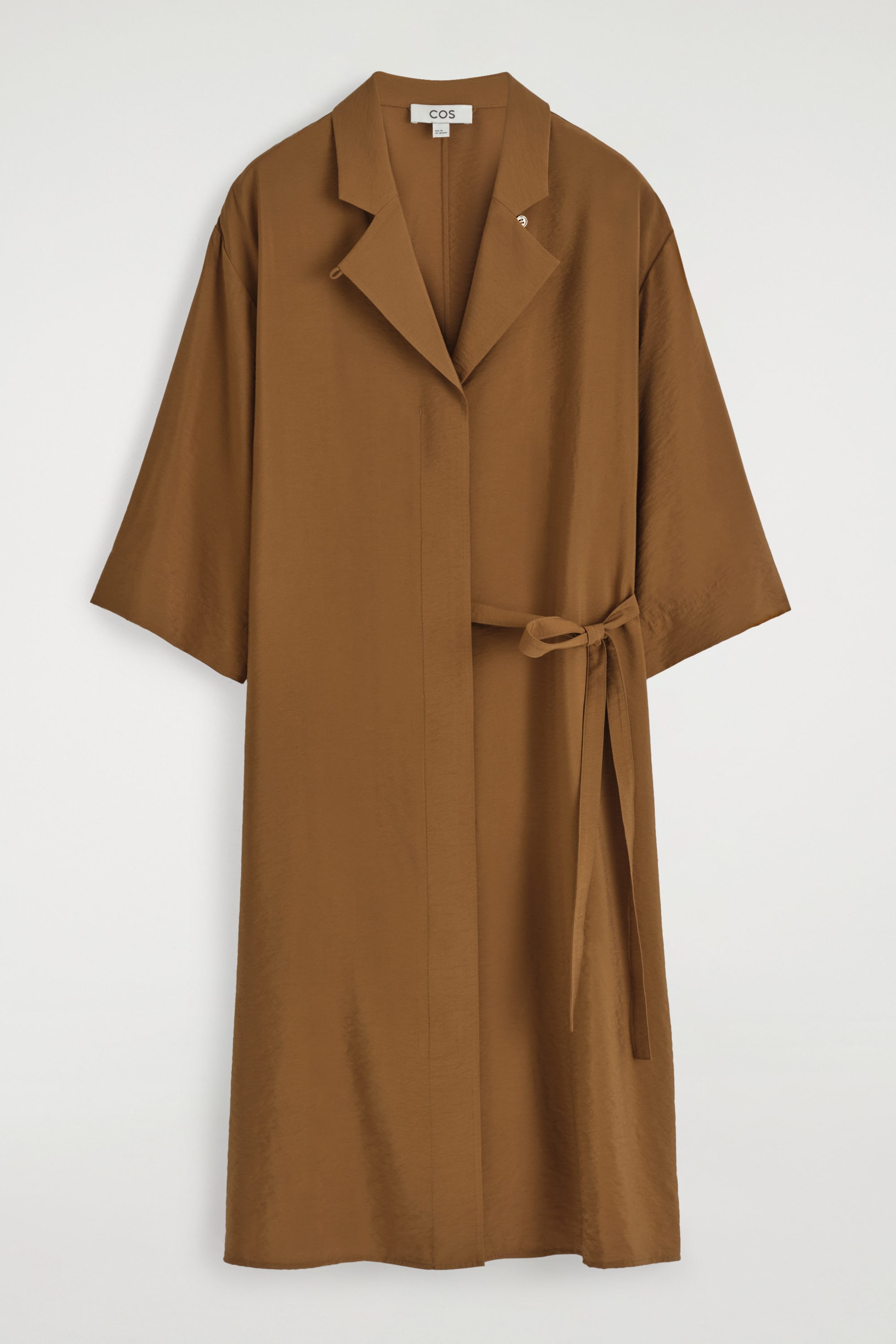 SIDE-BELT MIDI SHIRT DRESS