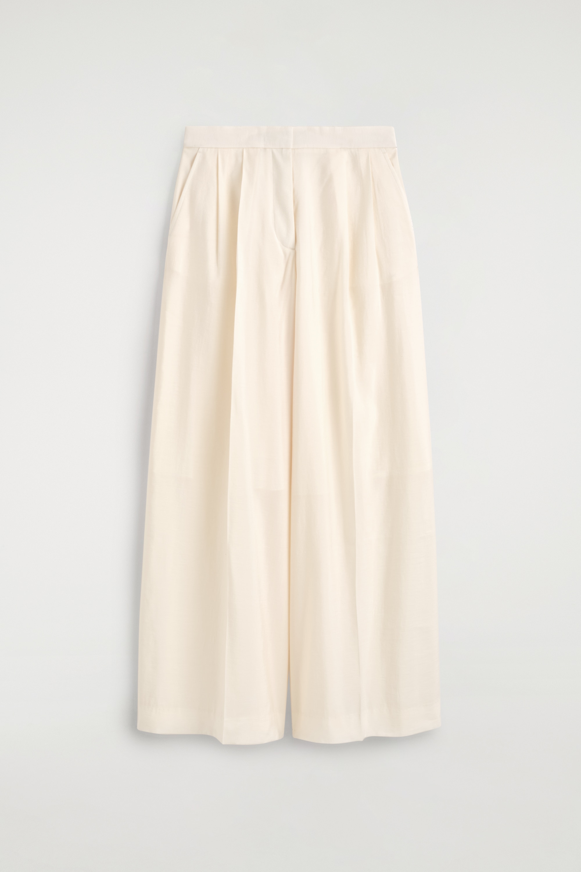 PLEATED MODAL WIDE-LEG TROUSERS - שמנת/אדום כהה