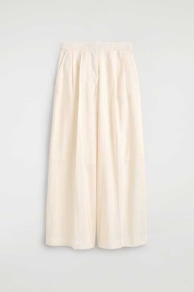PLEATED MODAL WIDE-LEG TROUSERS - CREAM/DARK RED - 1