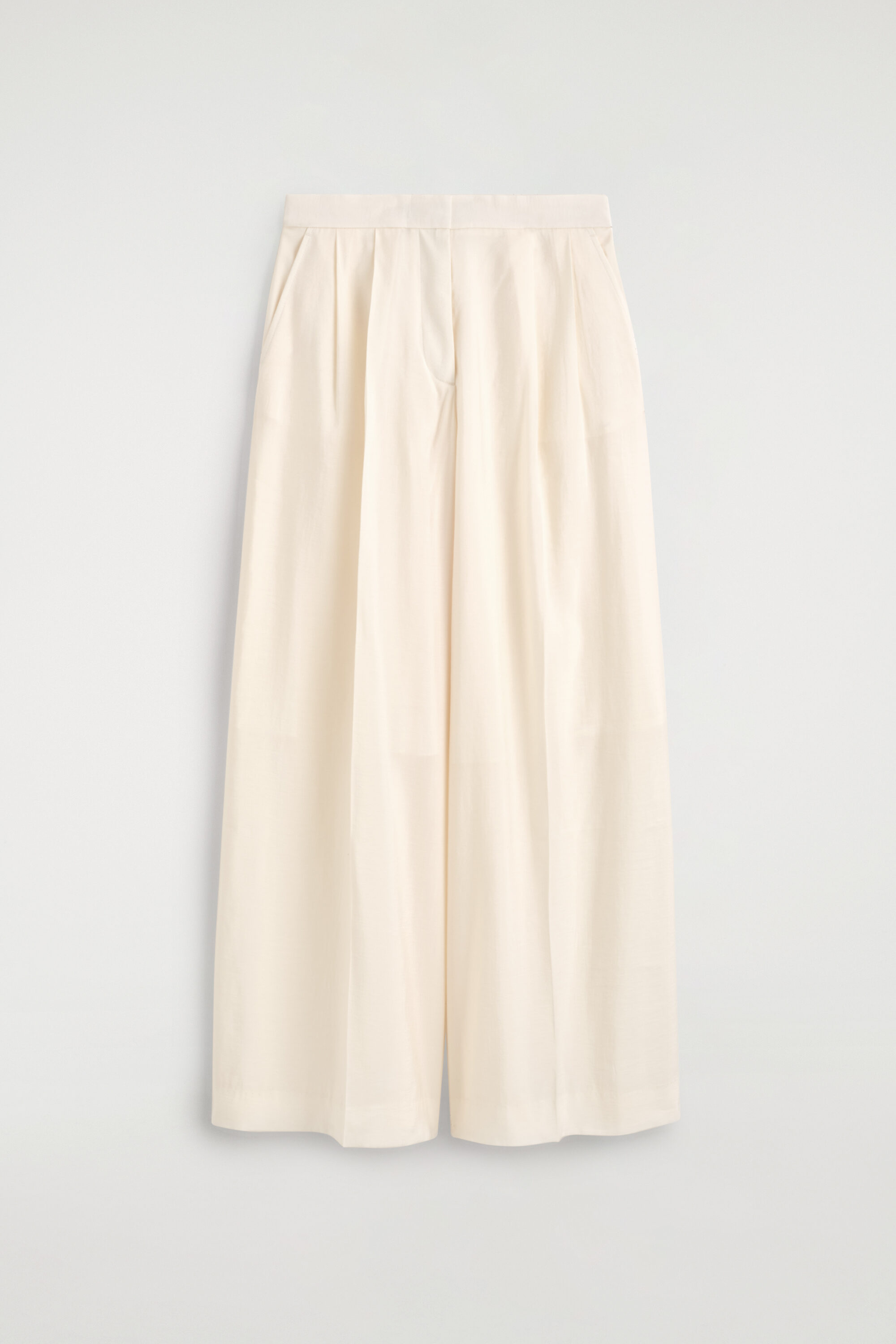 Pleated Modal Wide-Leg Trousers - Cream