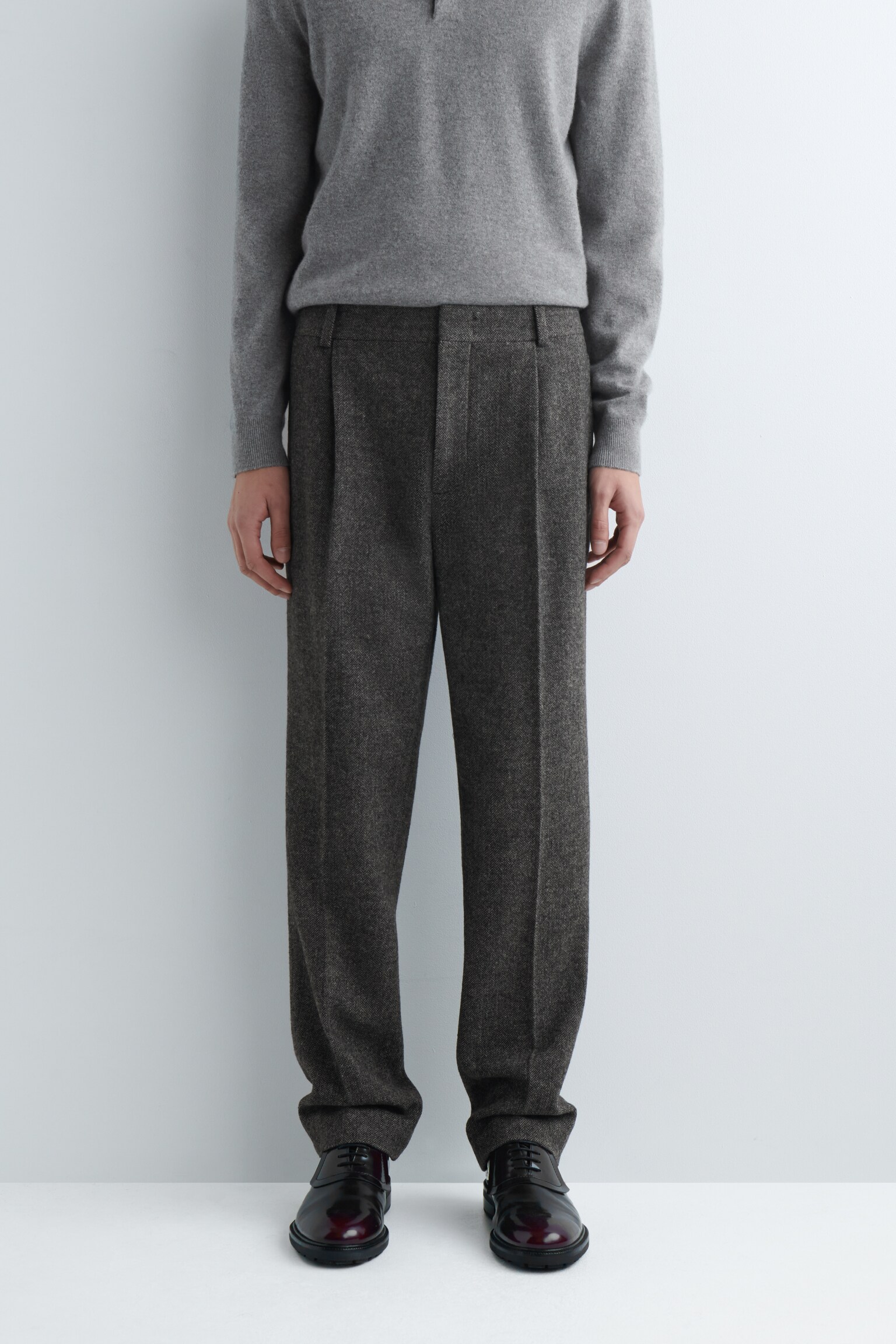 PANTALONI A GAMBA DRITTA IN LANA A SPINA DI PESCE - KAKI SCURO - 8