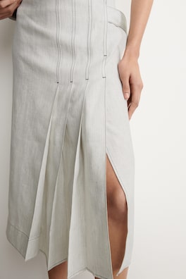BELTED PLEATED LINEN MIDI SKIRT — LIGHT GRAY 4