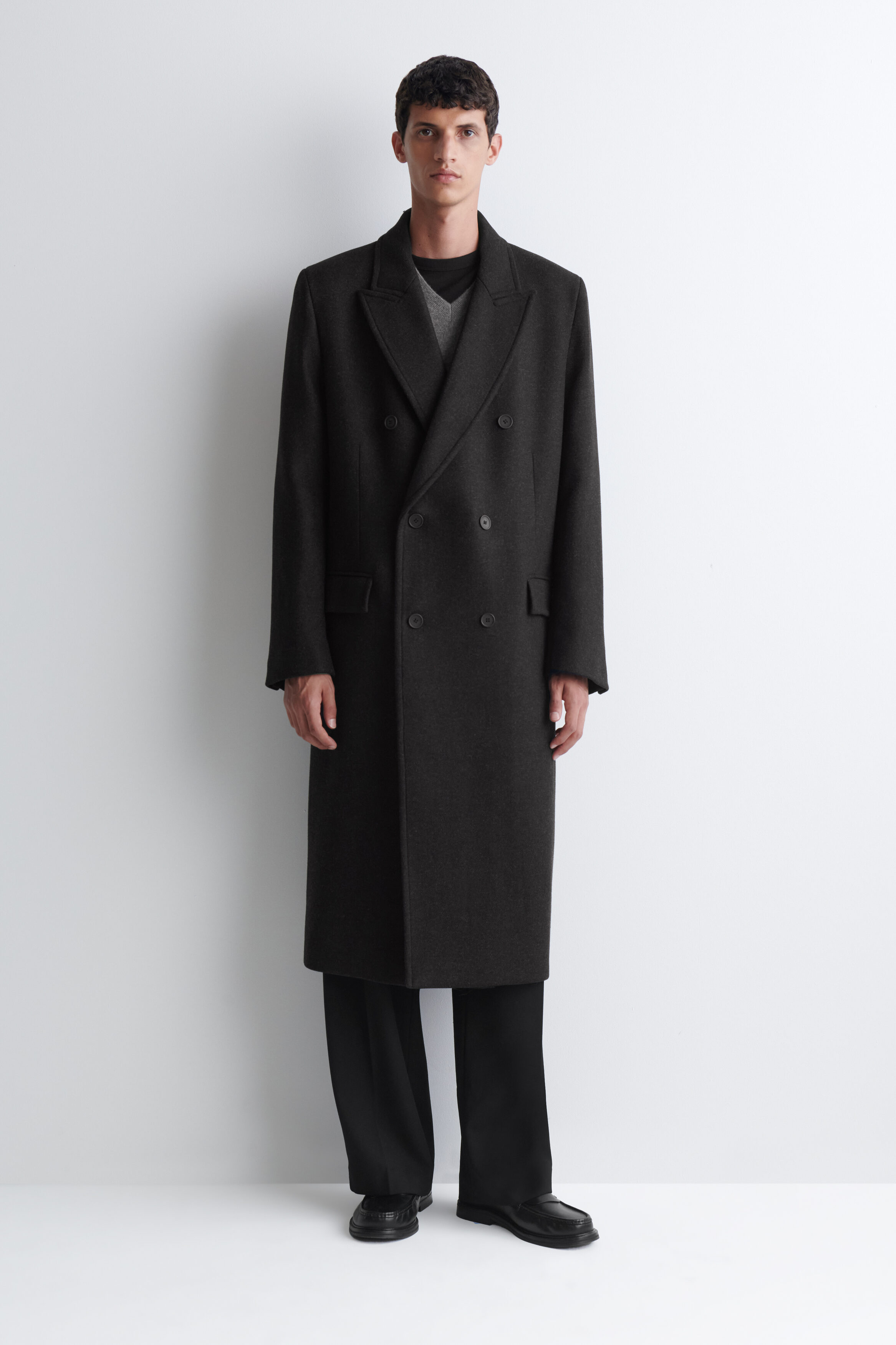 DOUBLE-BREASTED WOOL-BLEND LONG COAT - CHARCOAL MÉLANGE | COS US