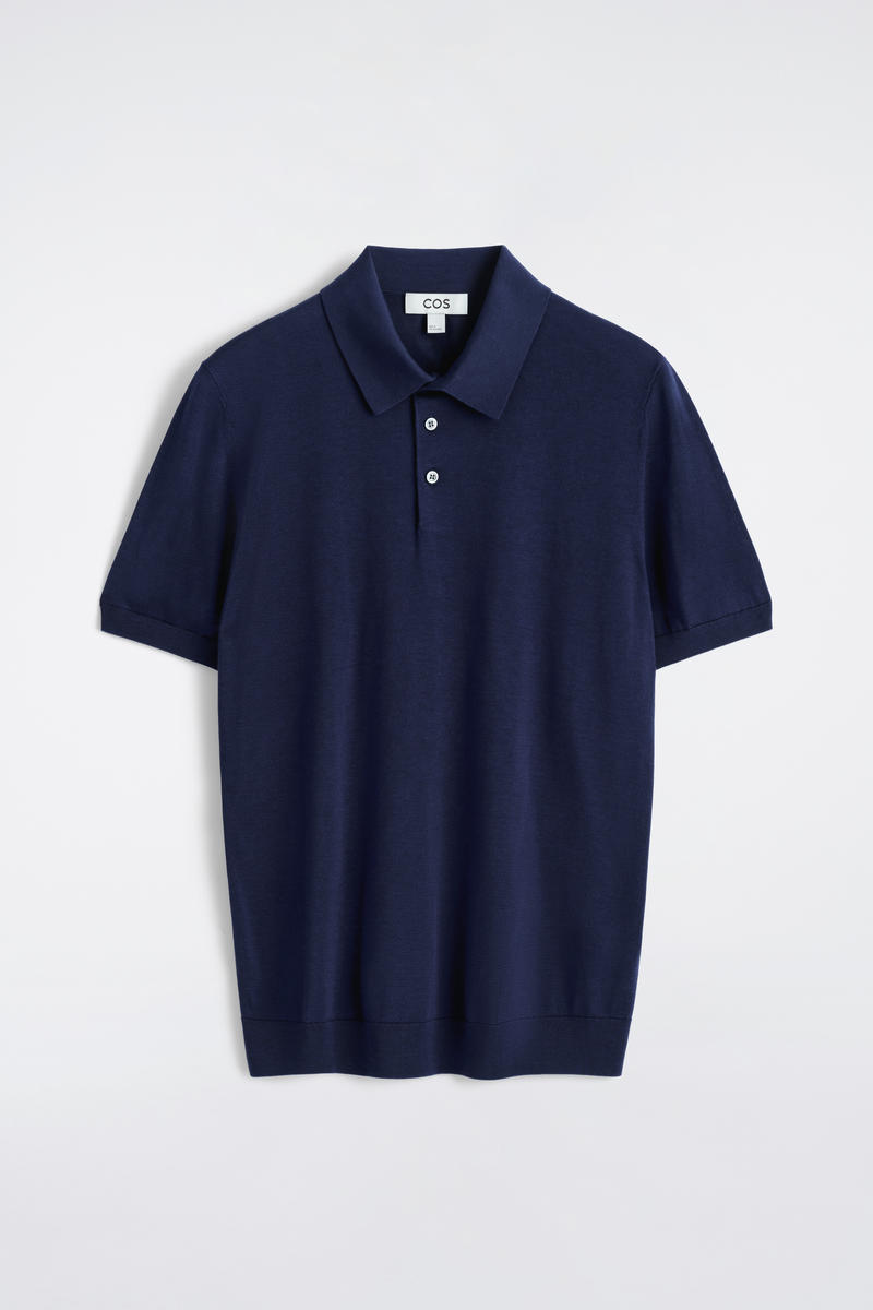 Slim Knitted Silk Polo Shirt in Navy