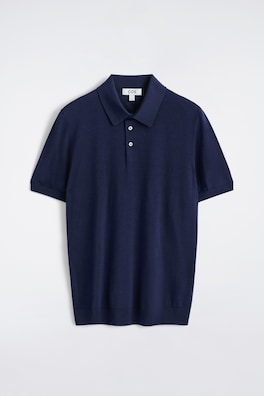 SLIM KNITTED SILK POLO SHIRT — BLUE 7