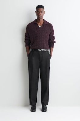 CABLE-KNIT PURE CASHMERE POLO SWEATER — BURGUNDY 2