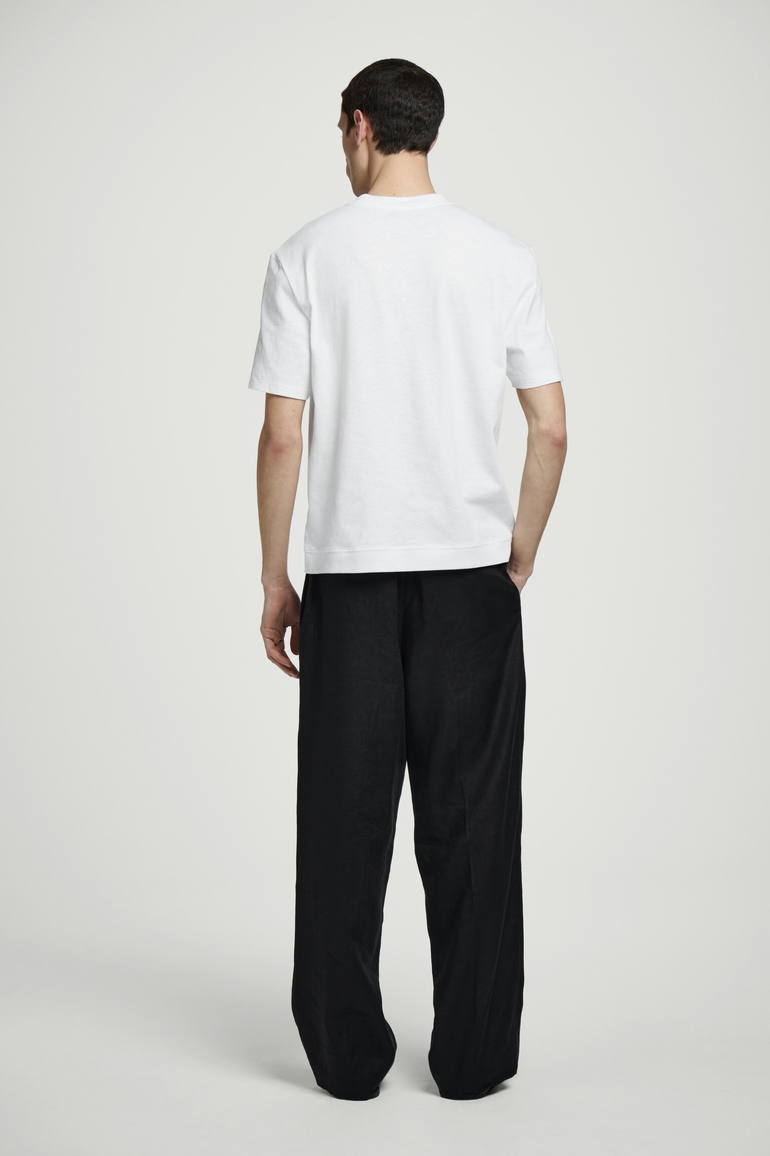 CAMISETA EN MEZCLA DE ALGODÓN Y LINO RELAXED-FIT - BLANCO/ALBARICOQUE/AZUL - 4