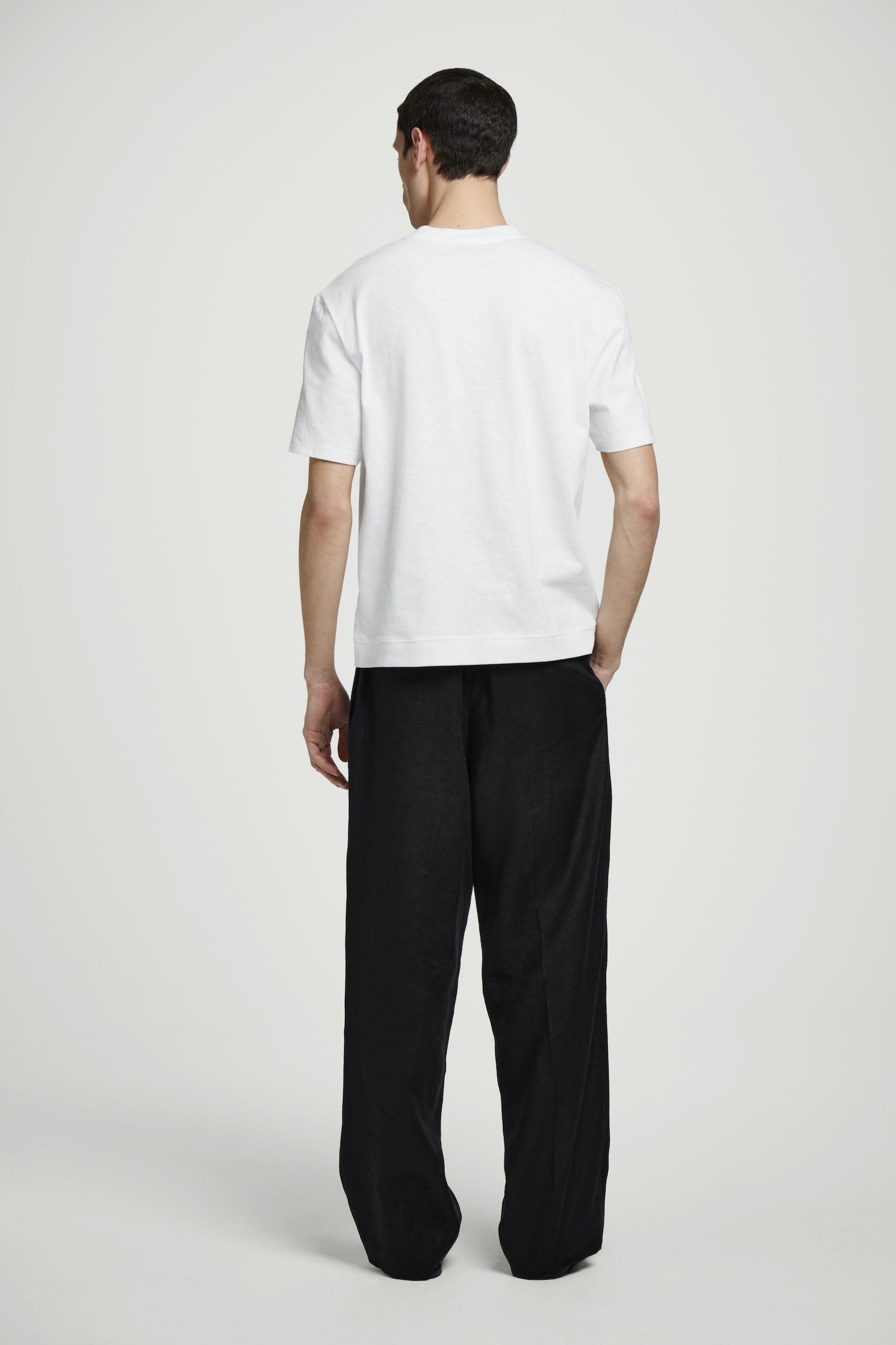 CAMISETA EN MEZCLA DE ALGODÓN Y LINO RELAXED-FIT - BLANCO/ALBARICOQUE/AZUL/NEGRO - 4