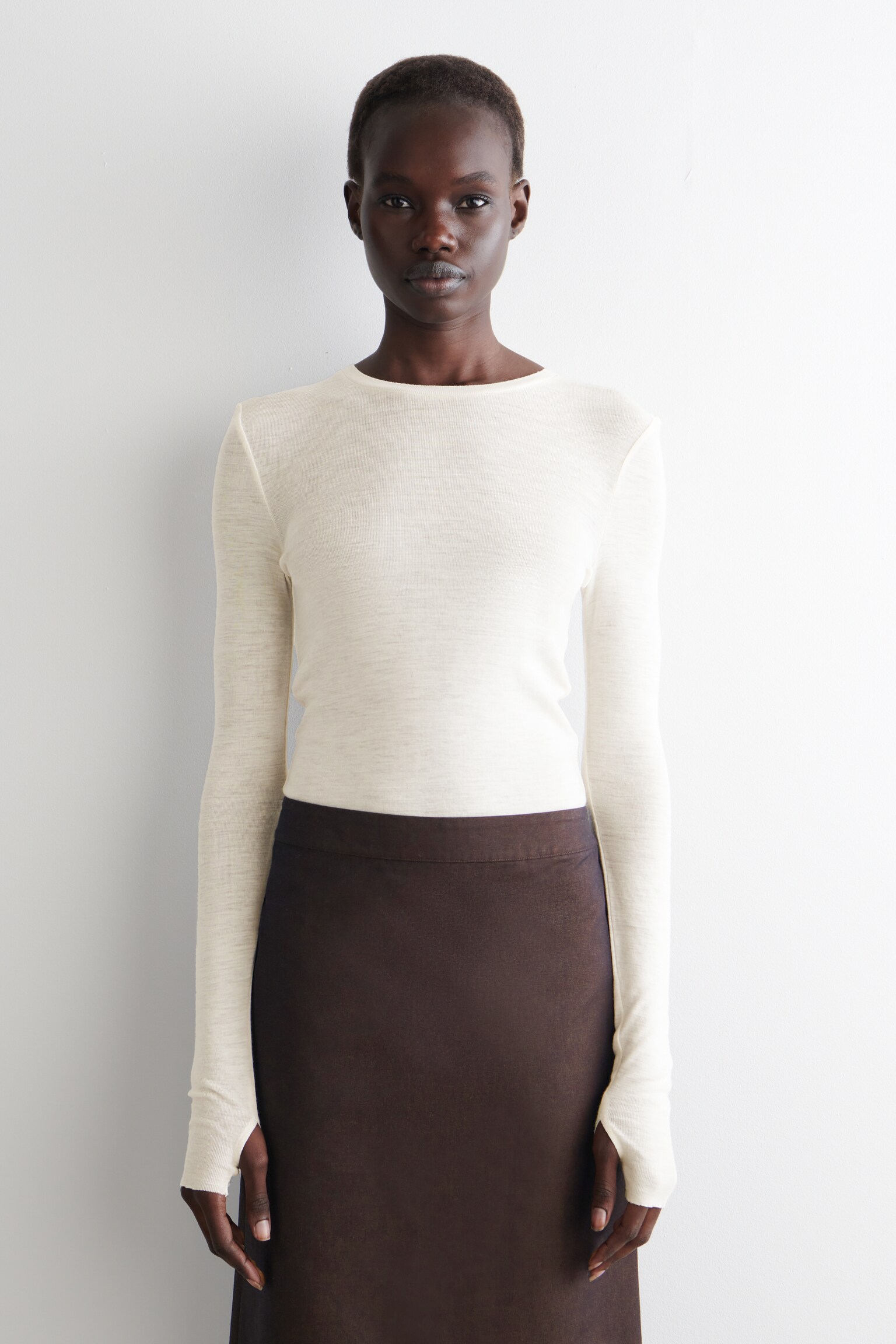 HAUT COL ROND EN LAINE MÉRINOS - Blanc cassé/NOIR/Multicolore - 1
