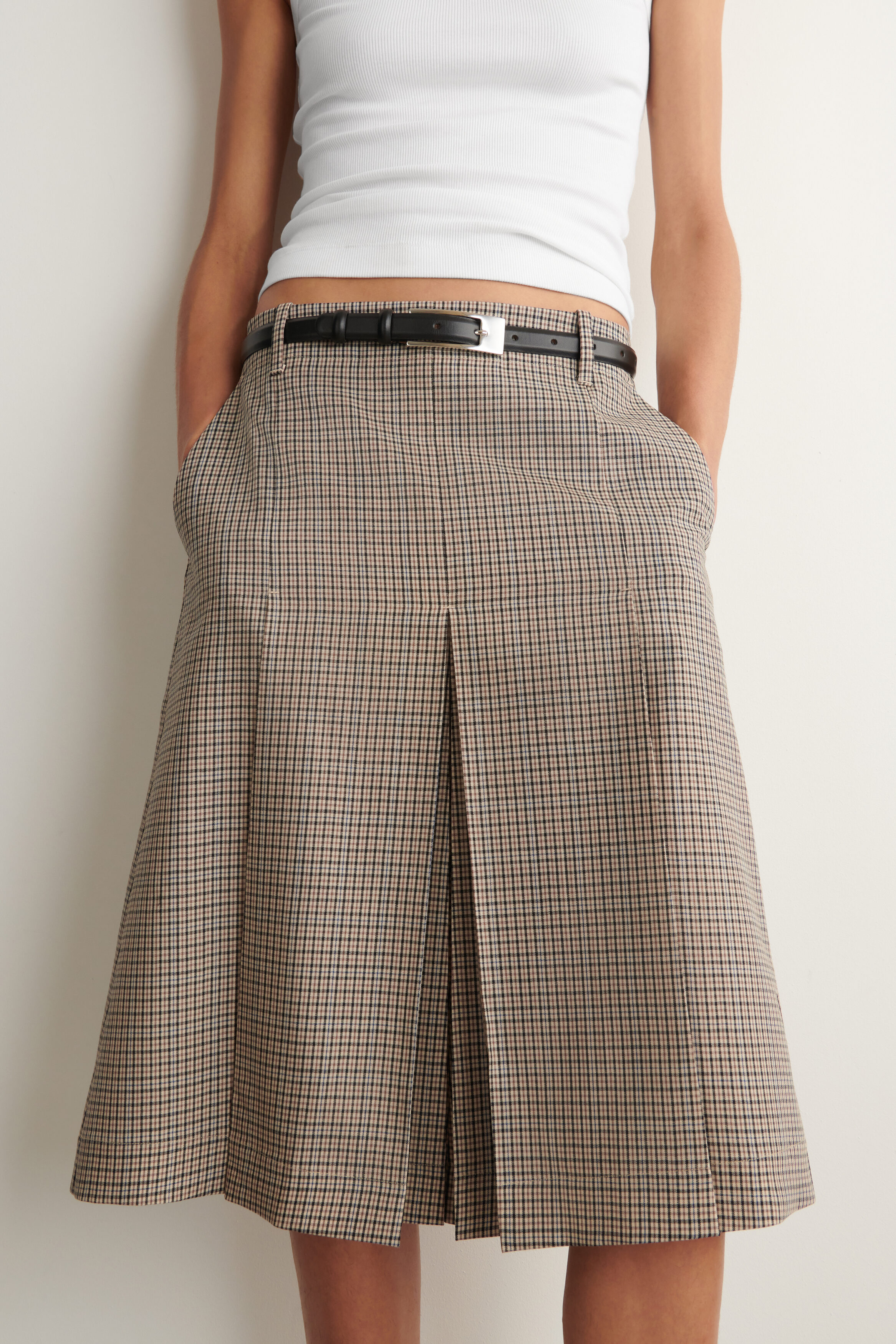 BOX-PLEAT CHECKED WOOL MIDI SKIRT - BEIGE / CHECKED | COS US