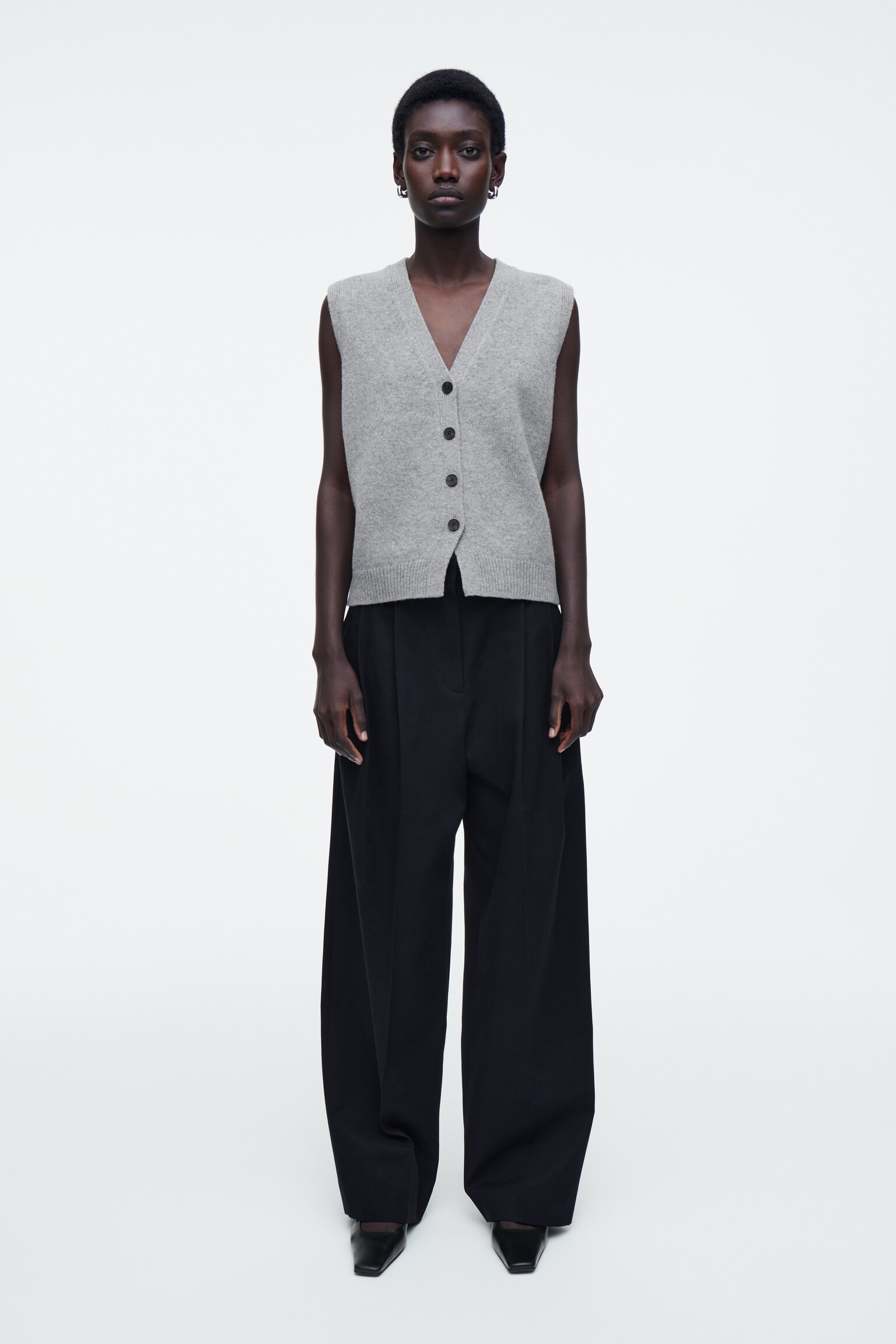 RELAXED COTTON WIDE-LEG TROUSERS - NAVY/KHAKI