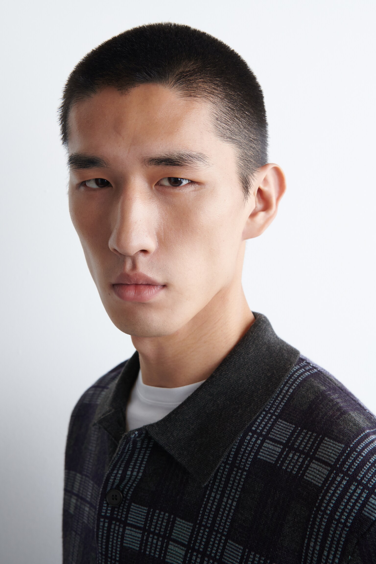 WOOL-JACQUARD POLO JUMPER - NAVY / CHECKED - 5