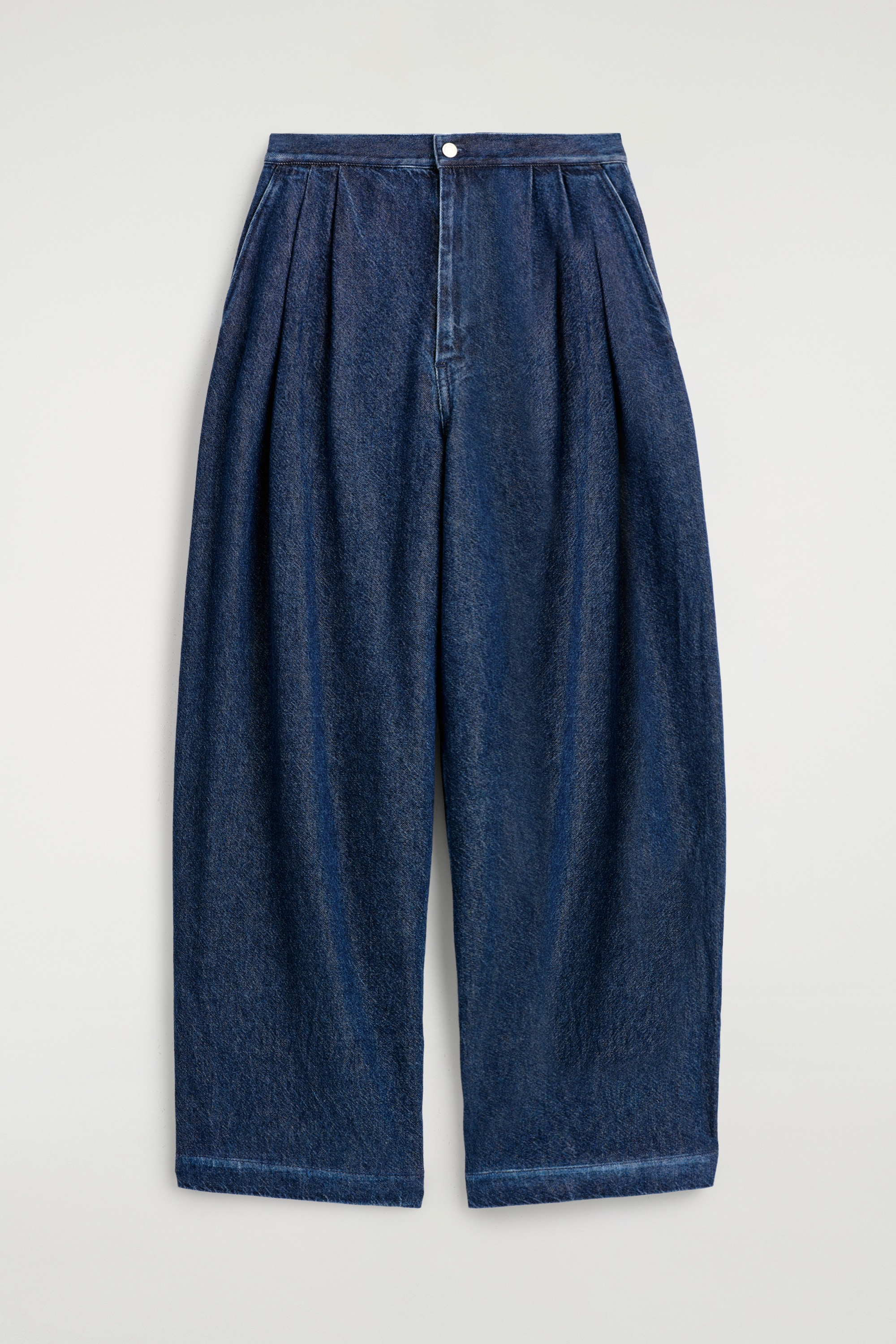 PANTALONI IN DENIM A GAMBA LARGA CON PINCES - BLU SCURO/CREMA