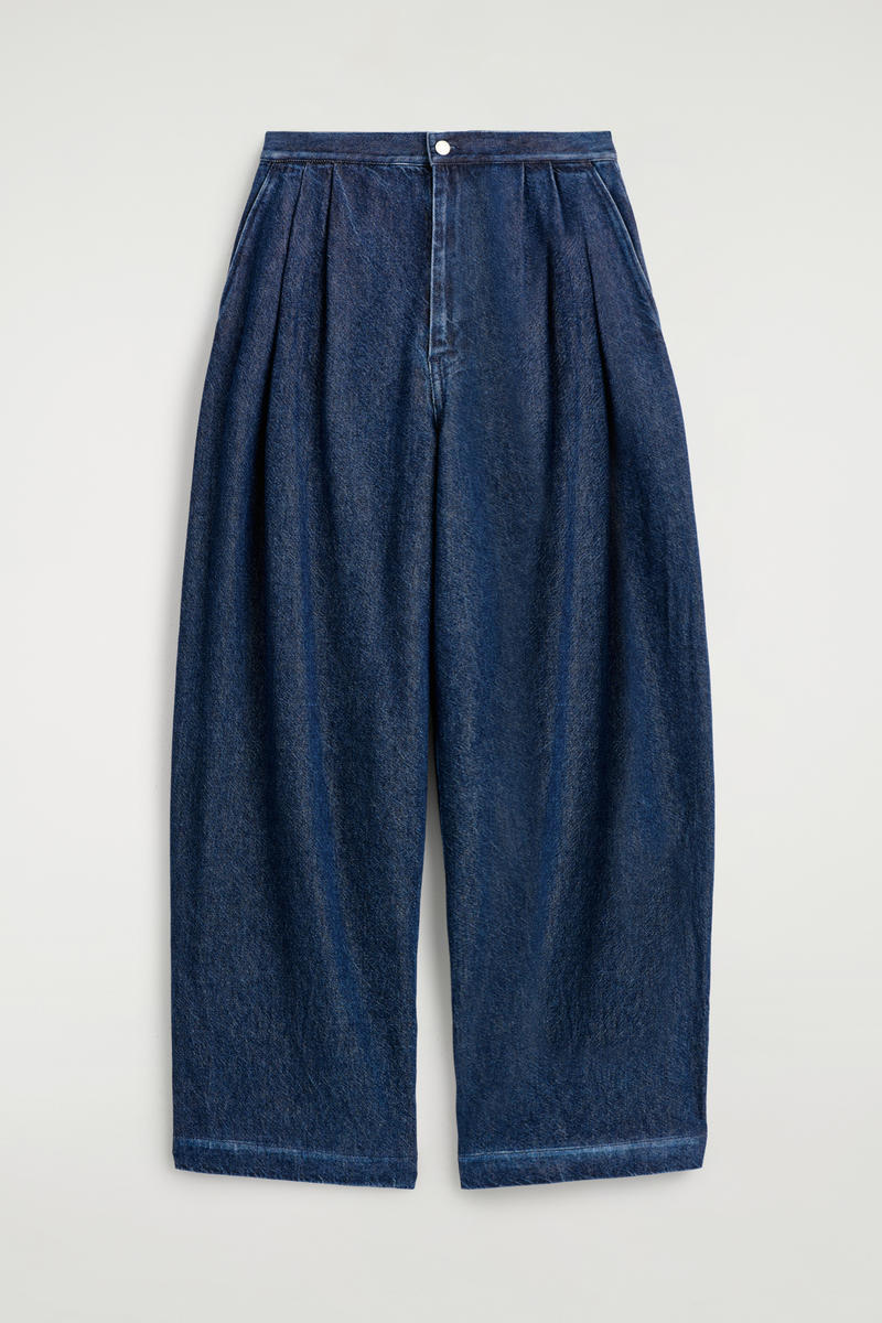 Pleated Wide-Leg Denim Pants