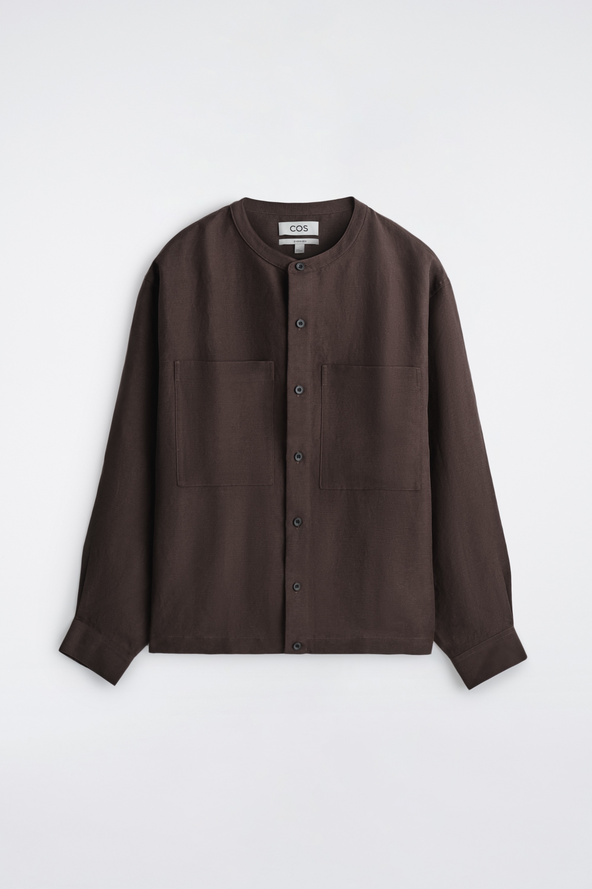 OVERSIZED-HEMD AUS LEINEN MIT GRANDAD-KRAGEN - DUNKELBRAUN/BEIGE