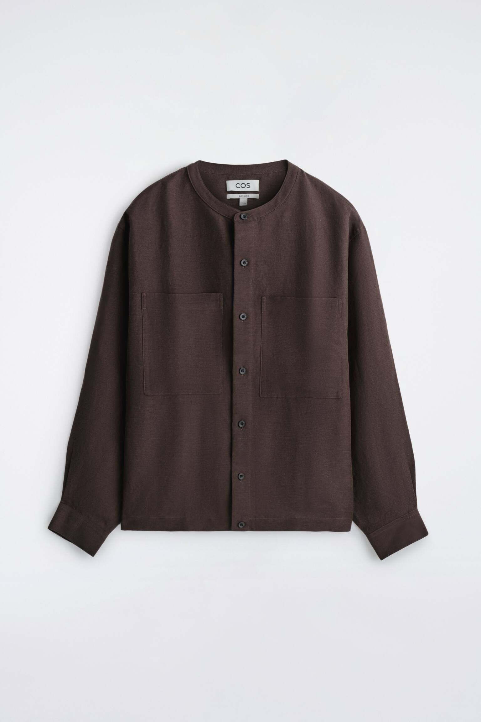 OVERSIZED LINNEN SHIRT MET OPA-KRAAG-DONKERBRUIN - 1
