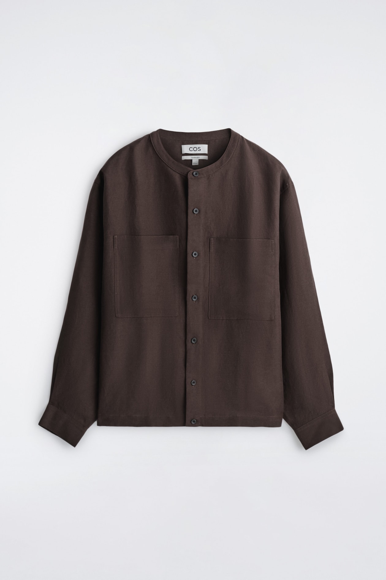 OVERSIZED GRANDAD-COLLAR LINEN SHIRT