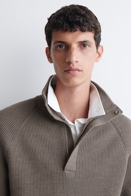 RIBBED WOOL HALF-ZIP SWEATER — BROWN 5
