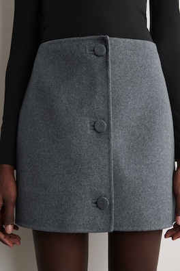 BUTTONED DOUBLE-FACED WOOL MINI SKIRT — GREY 2