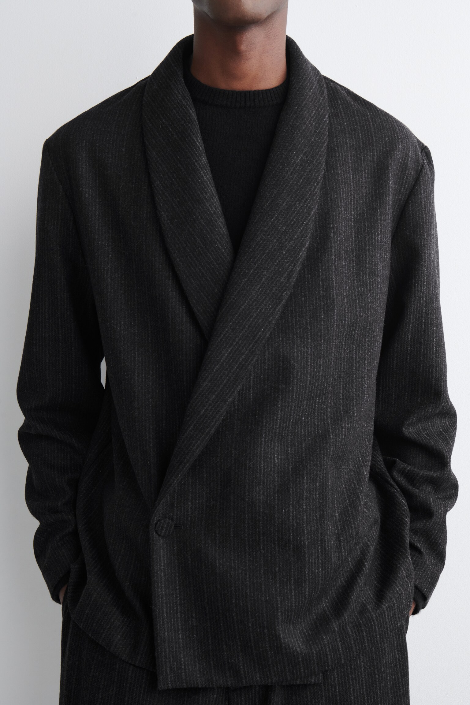 BLAZER CACHE-CŒUR EN LAINE À FINES RAYURES - GRIS / FINES RAYURES - 5