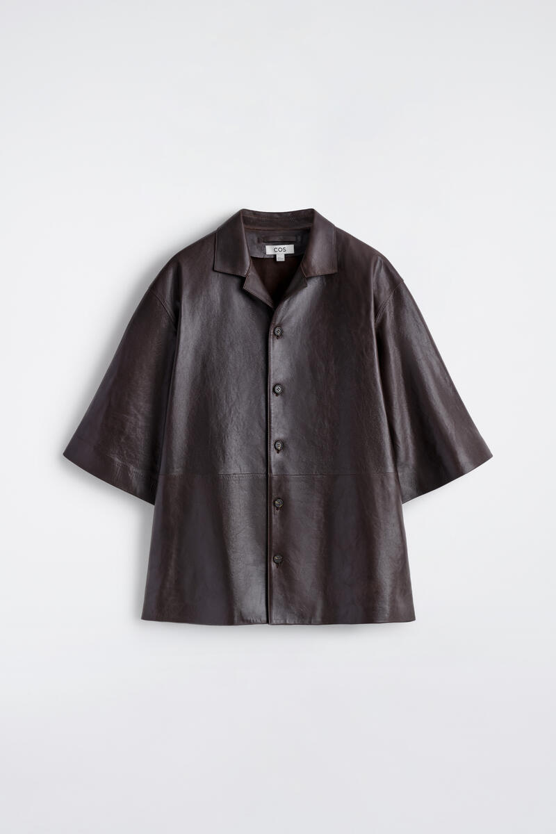 Textured Leather Shirt in Brown