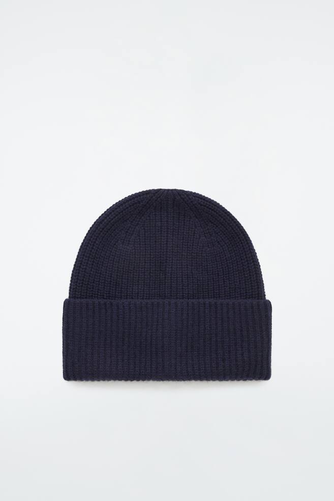 RIBBED WOOL AND CASHMERE BEANIE - NAVY - 1