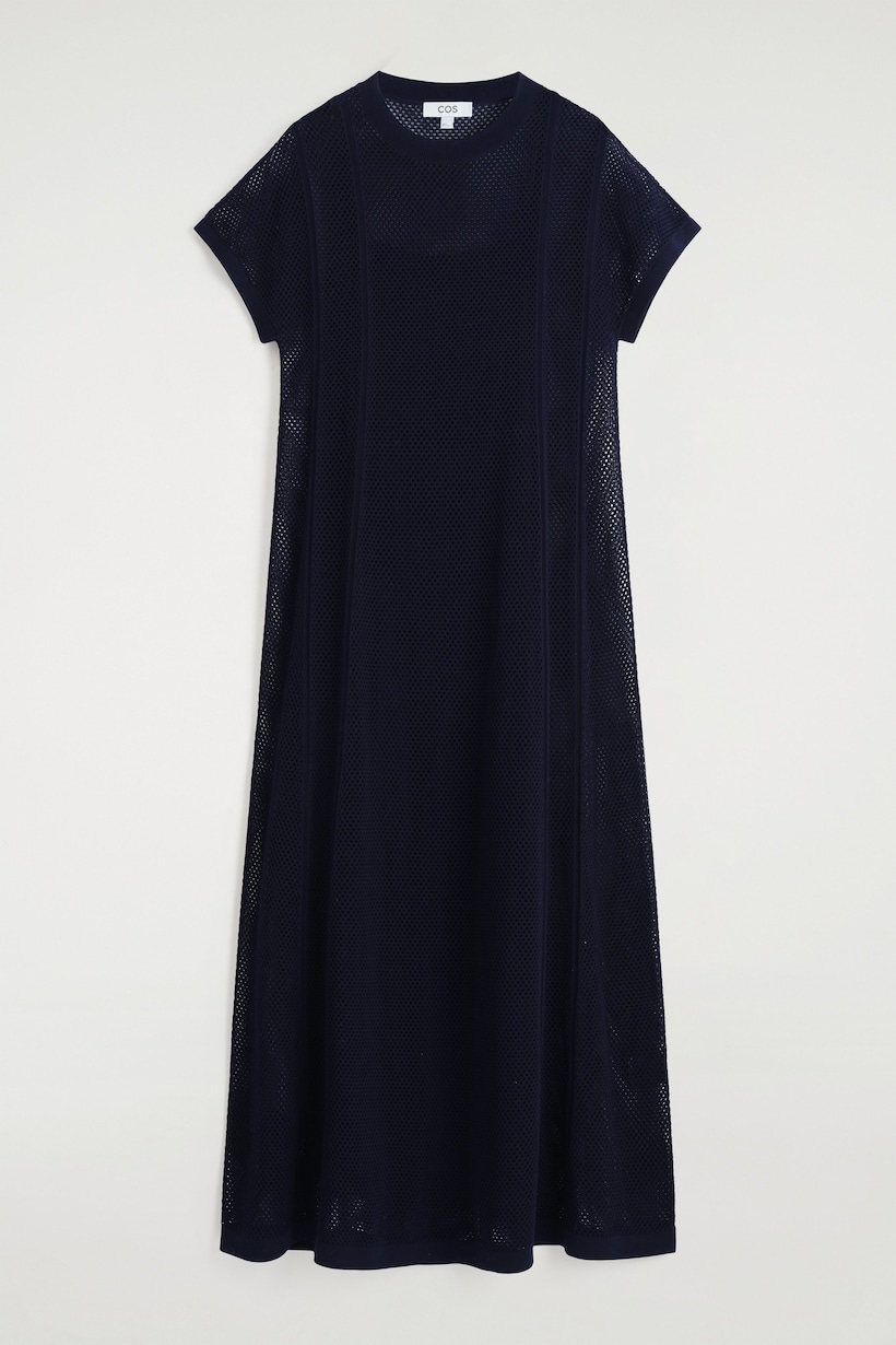 cos navy maxi dress COS Womens S Navy Blue Ribbed Maxi Dress Lagenlook Oversized Long Sleeve Career
