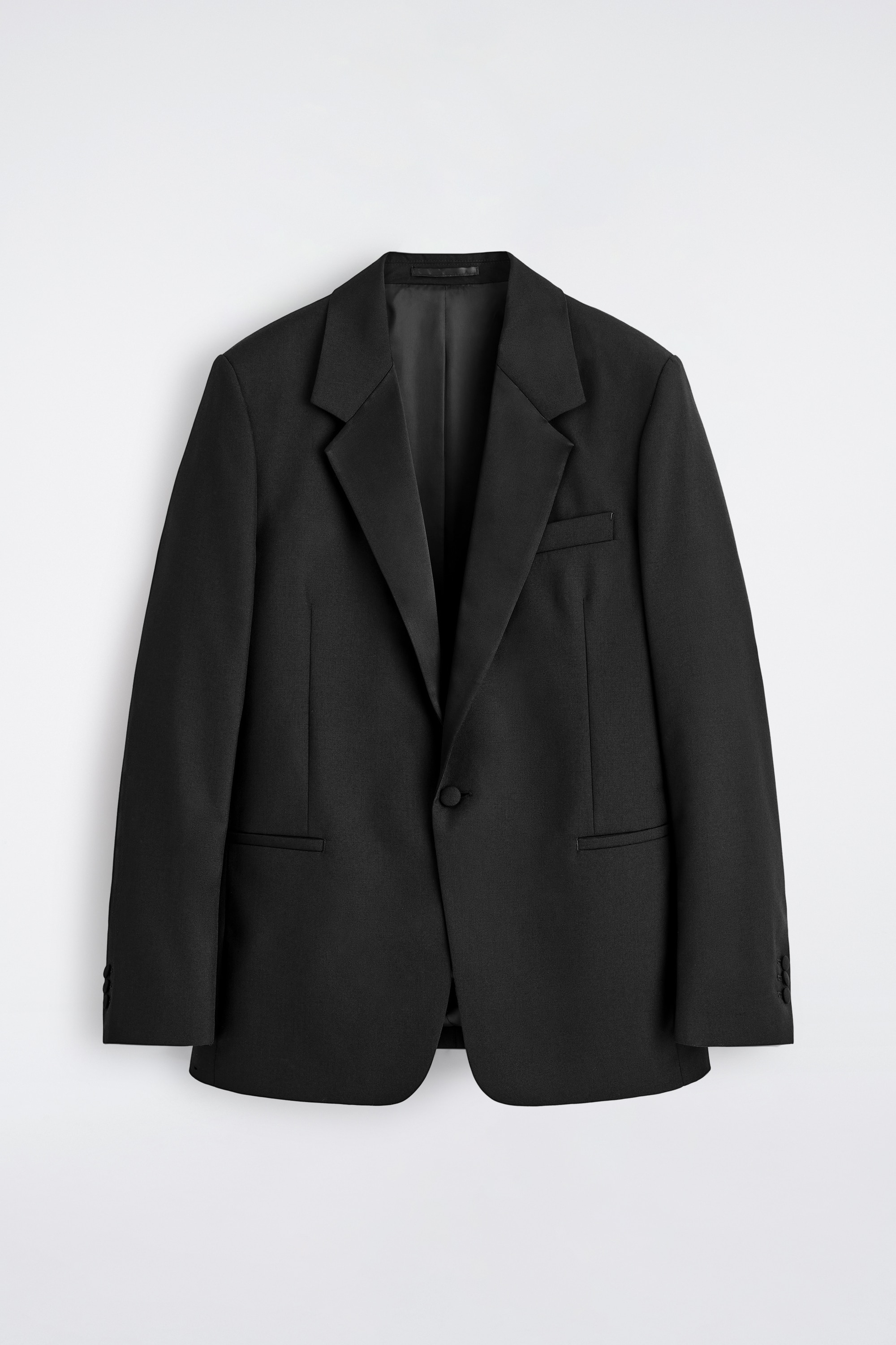 SATIN-COLLAR WOOL BLAZER - SCHWARZ