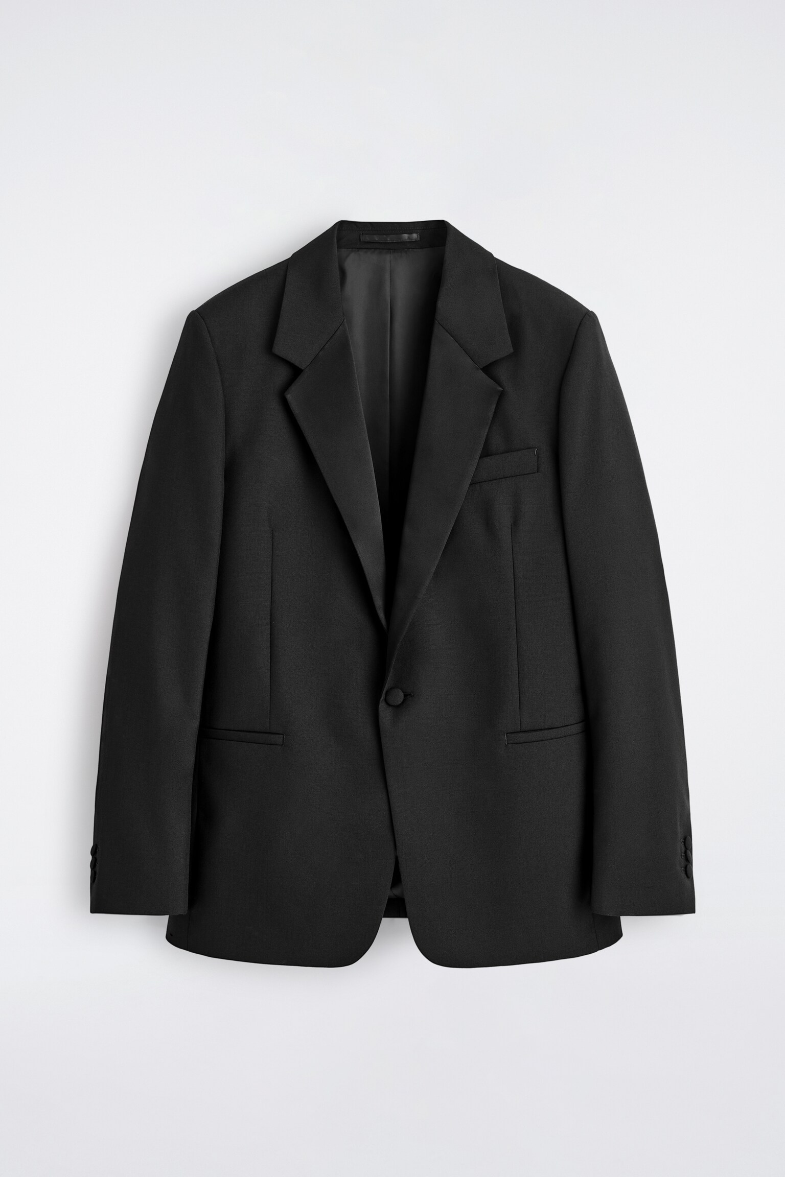 SATIN-COLLAR WOOL BLAZER - BLACK - 2