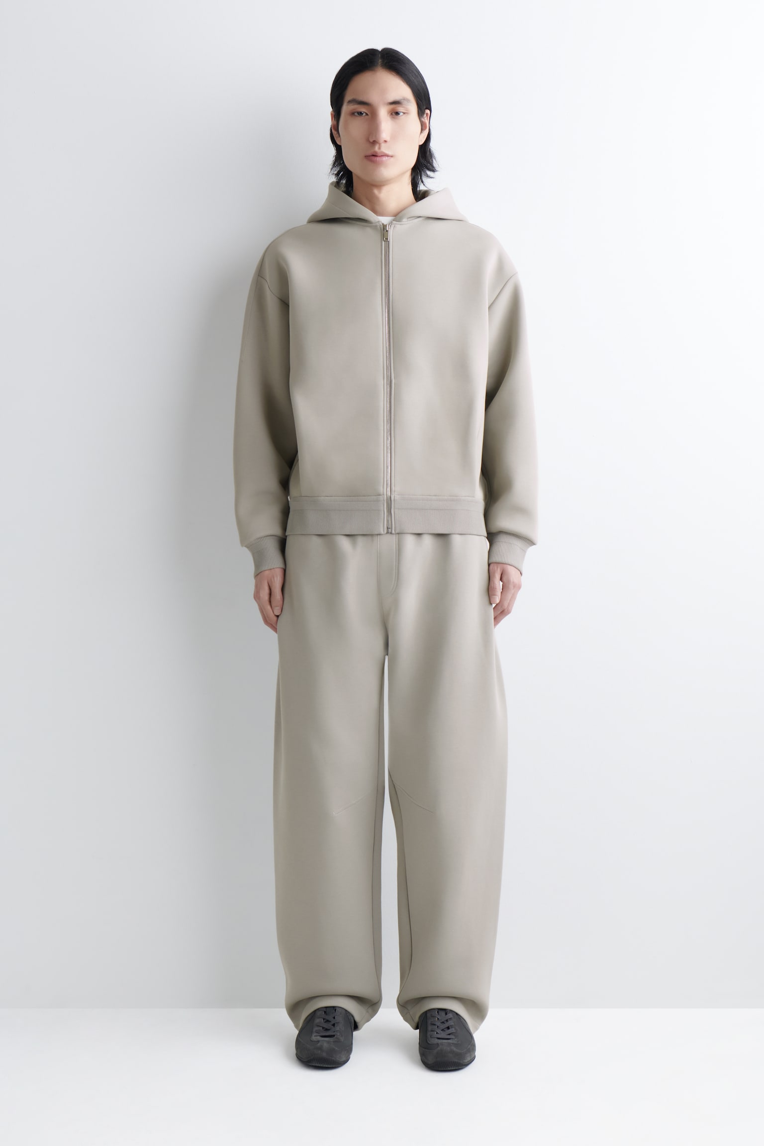 Katoen-piqué capuchontrui met rits - buinbeige - 8