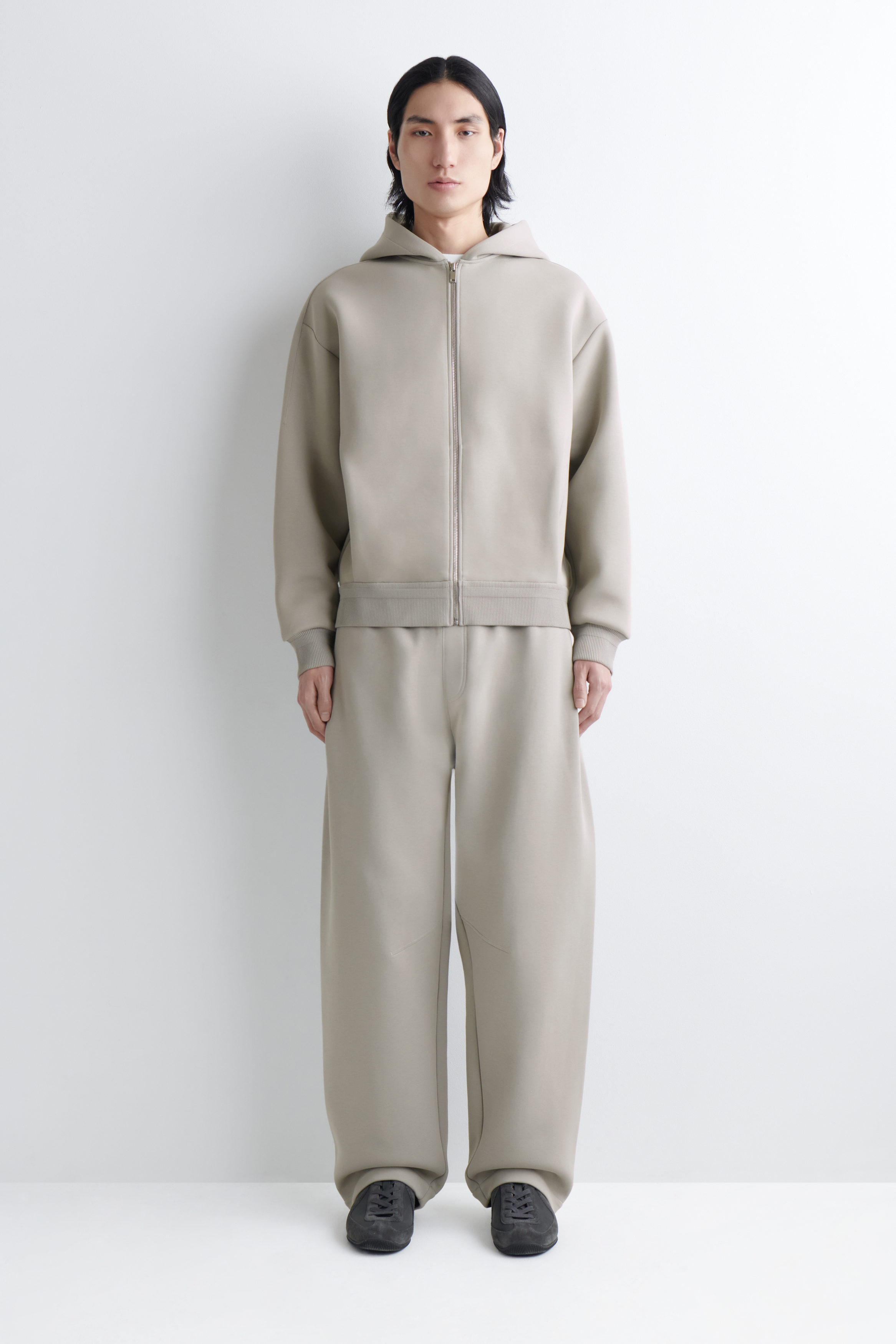 COTTON-PIQUÉ ZIP-UP HOODIE - BEIGE | COS US
