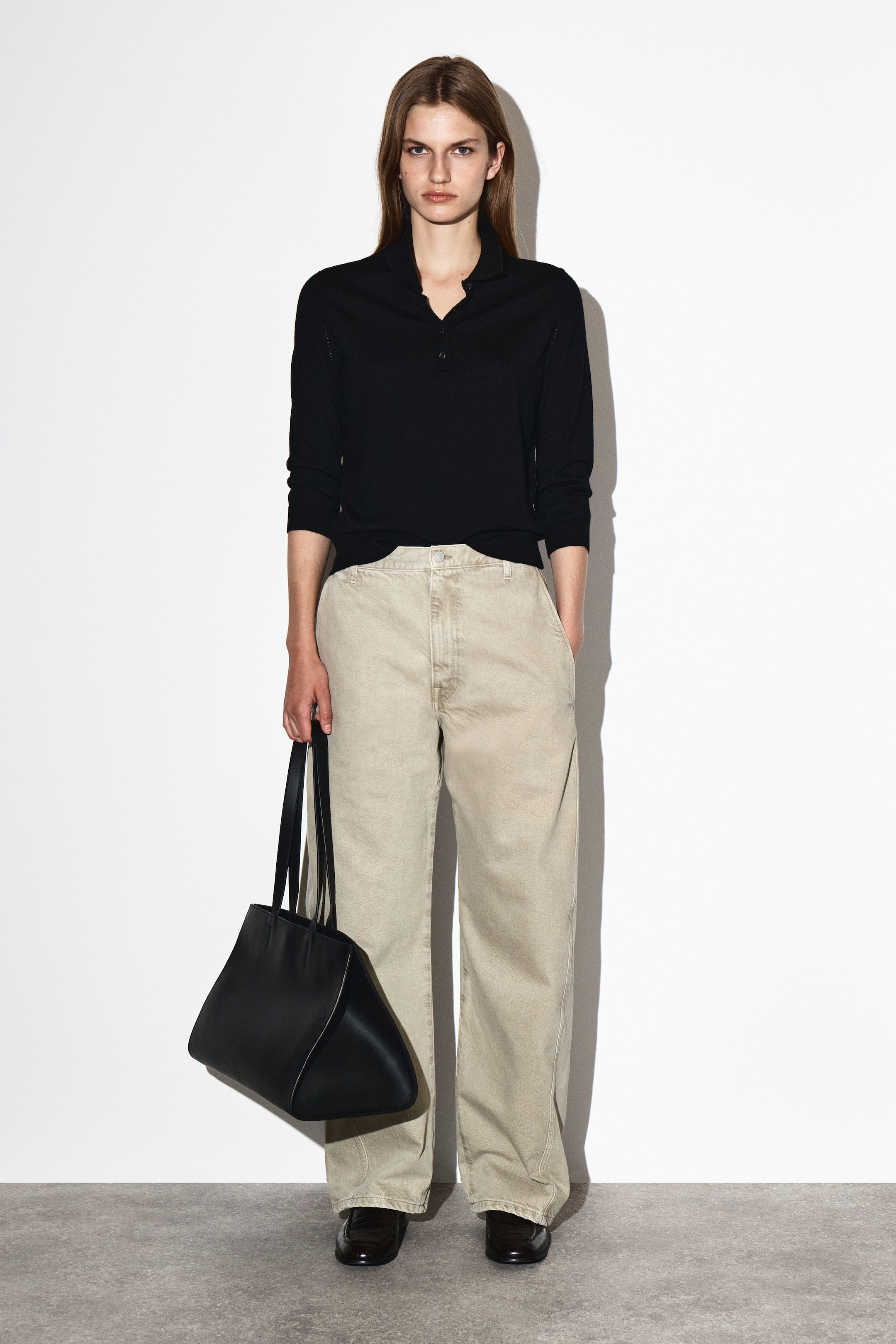 DENIM BARREL-LEG TROUSERS