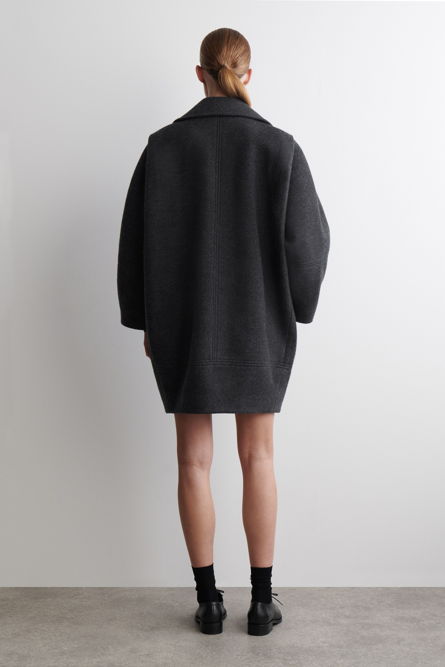 SCULPTED WOOL-BLEND COAT - DARK-GREY MÉLANGE - 6