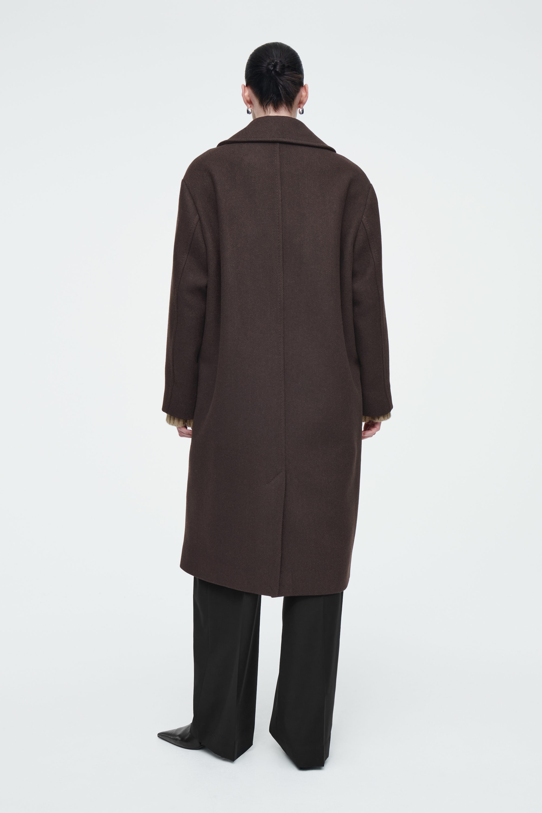 DOUBLE-BREASTED WOOL-HERRINGBONE COAT