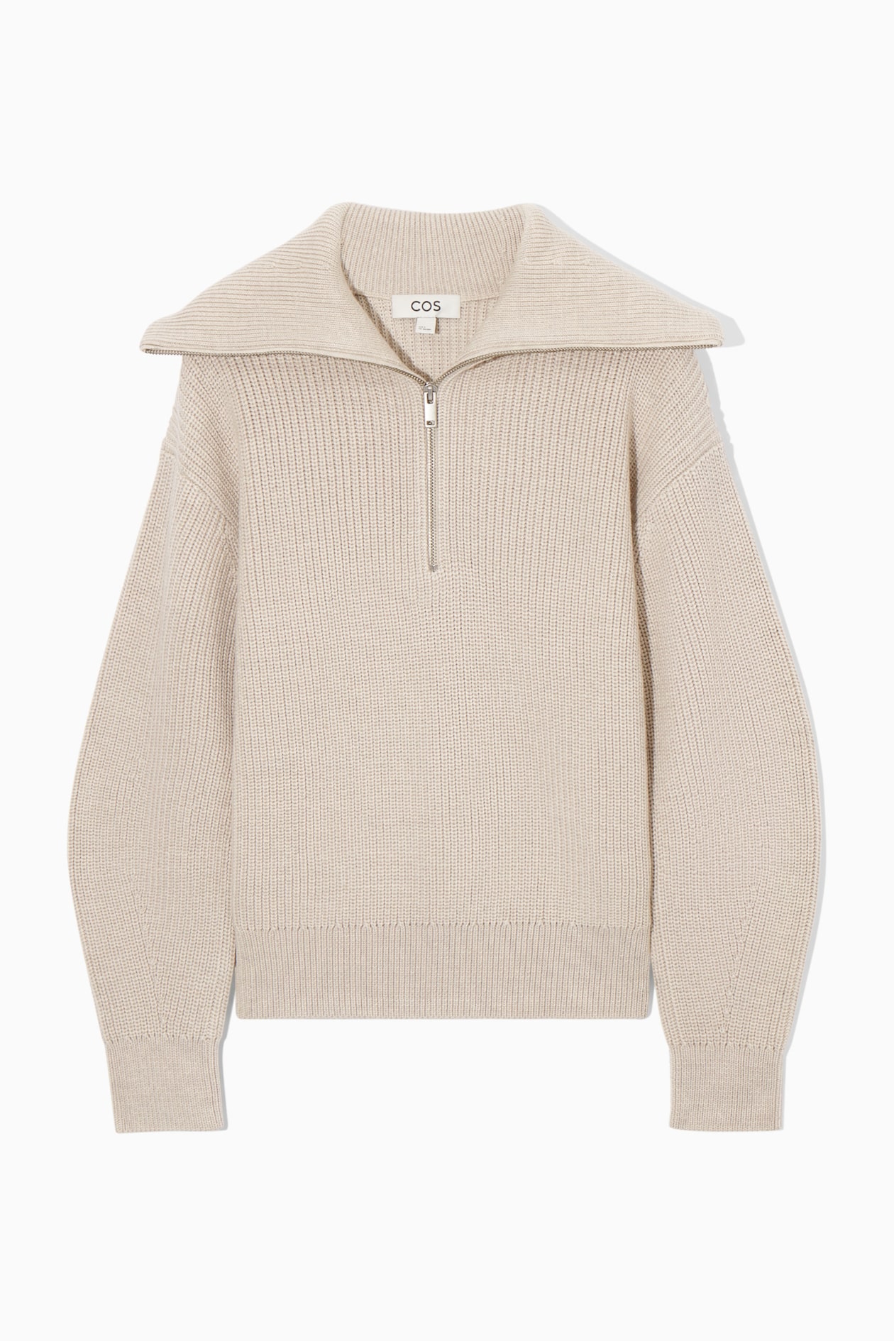 WOOL AND COTTON HALF-ZIP SWEATER - BEIGE | COS US