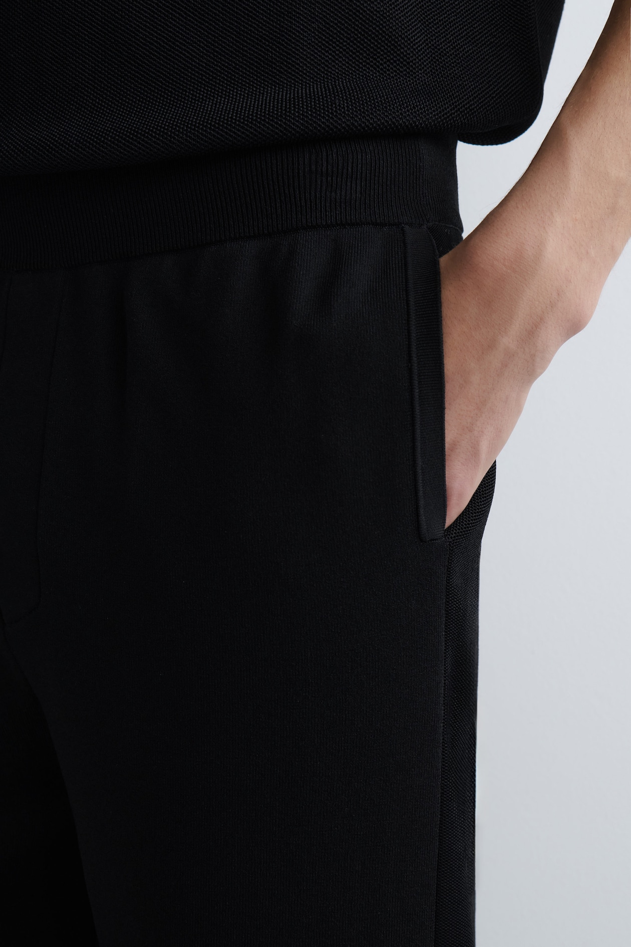 DOUBLE-FACED REGULAR-FIT STRAIGHT-LEG JOGGERS — BLACK