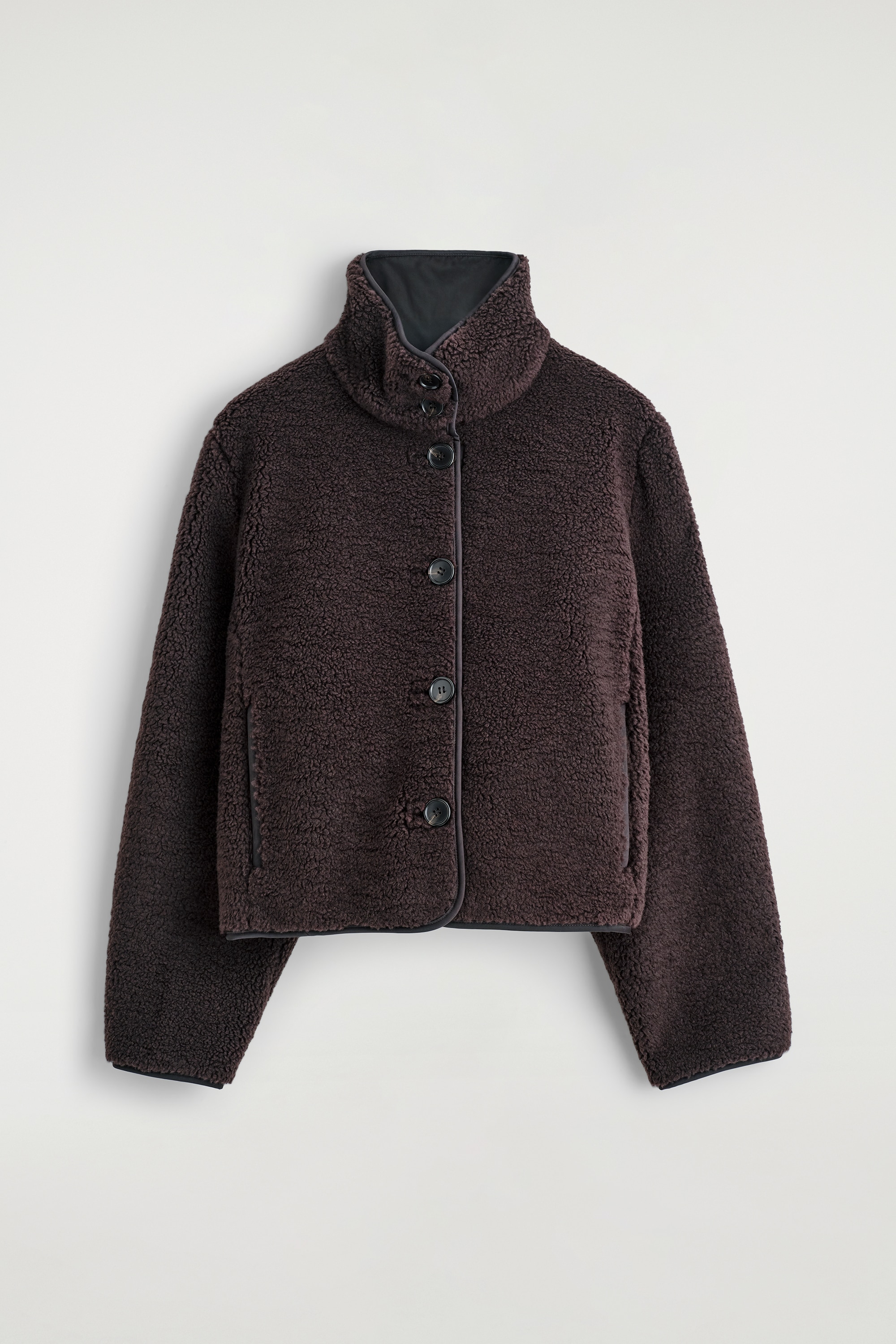 FUNNEL-NECK TEDDY JACKET - DARK BROWN/BROWN