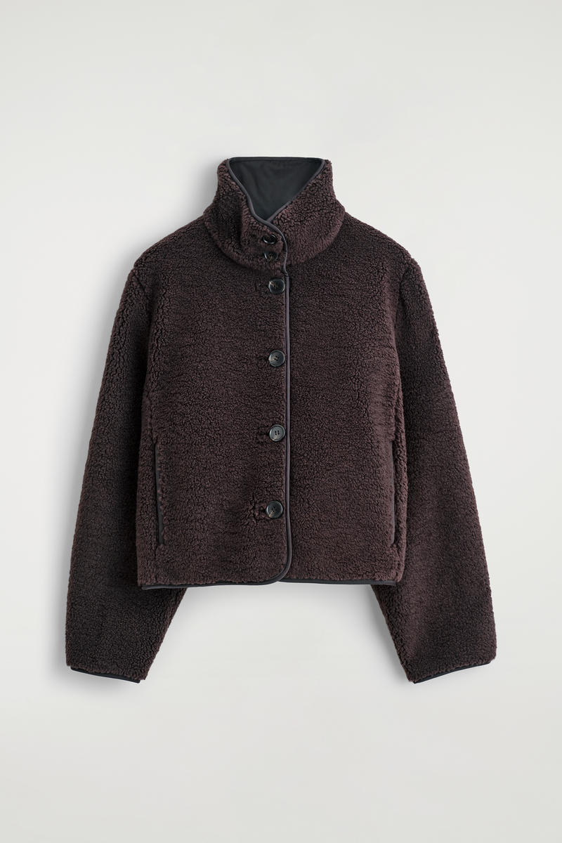 Cos Funnel-neck Teddy Jacket In Brown