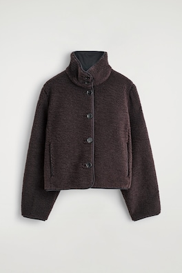 FUNNEL-NECK TEDDY JACKET — DARK BROWN 2