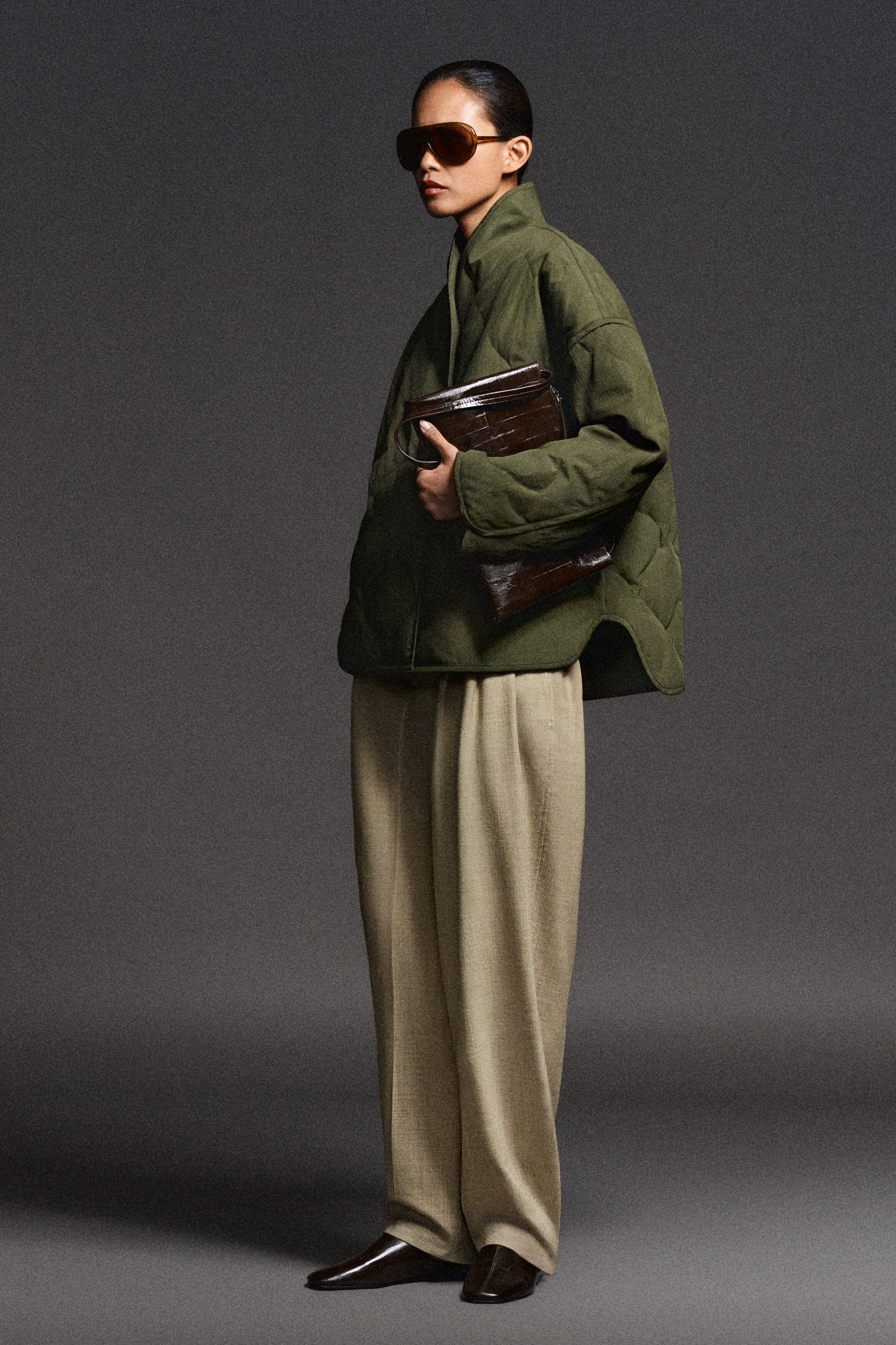 SHAWL-COLLAR QUILTED JACKET - KHAKI | COS