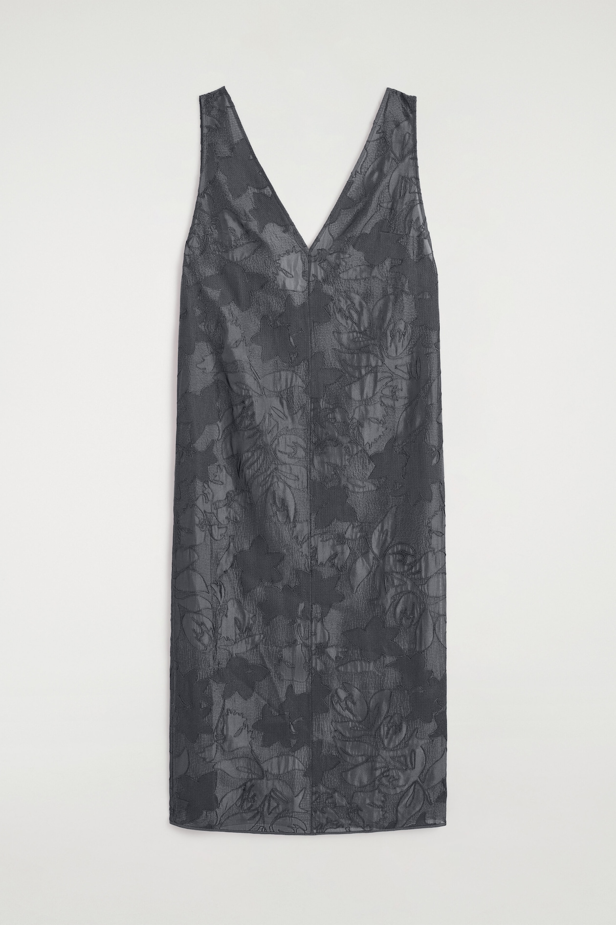 EMBROIDERED SHEER V-NECK DRESS — HEATHER