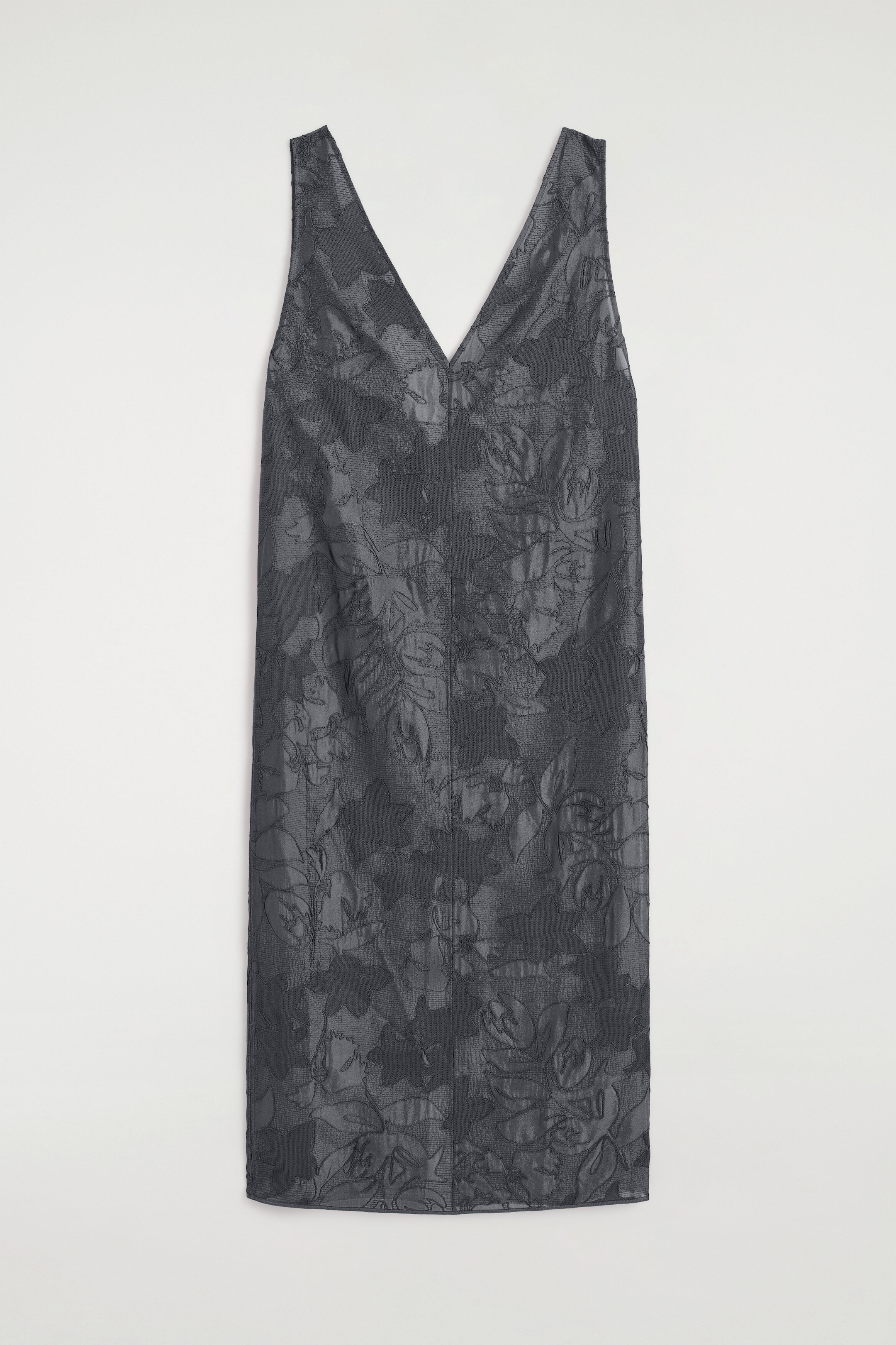 EMBROIDERED SHEER V-NECK DRESS