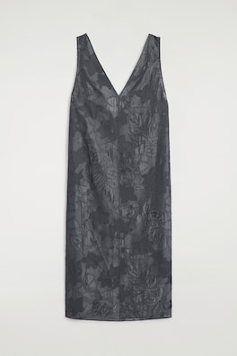 EMBROIDERED SHEER V-NECK DRESS — HEATHER 8