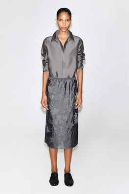 EMBROIDERED SHEER COLUMN SKIRT — HEATHER 2
