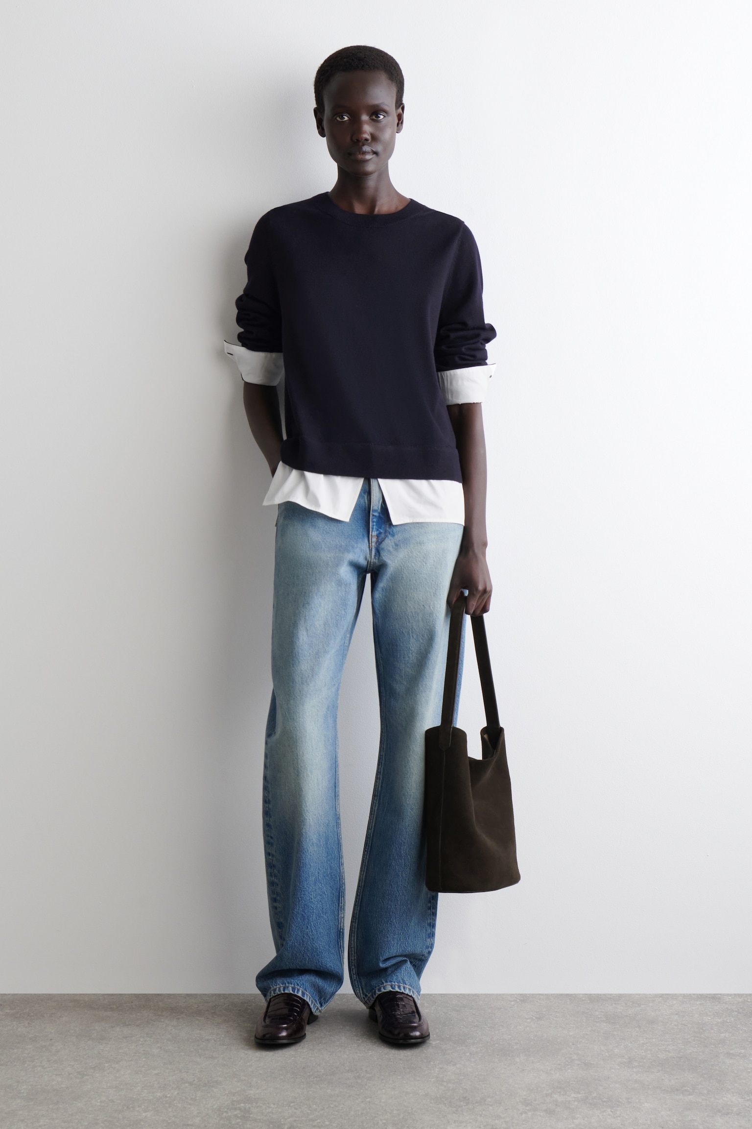 PULL SUPERPOSÉ EN LAINE MÉRINOS - BLEU MARINE - 5