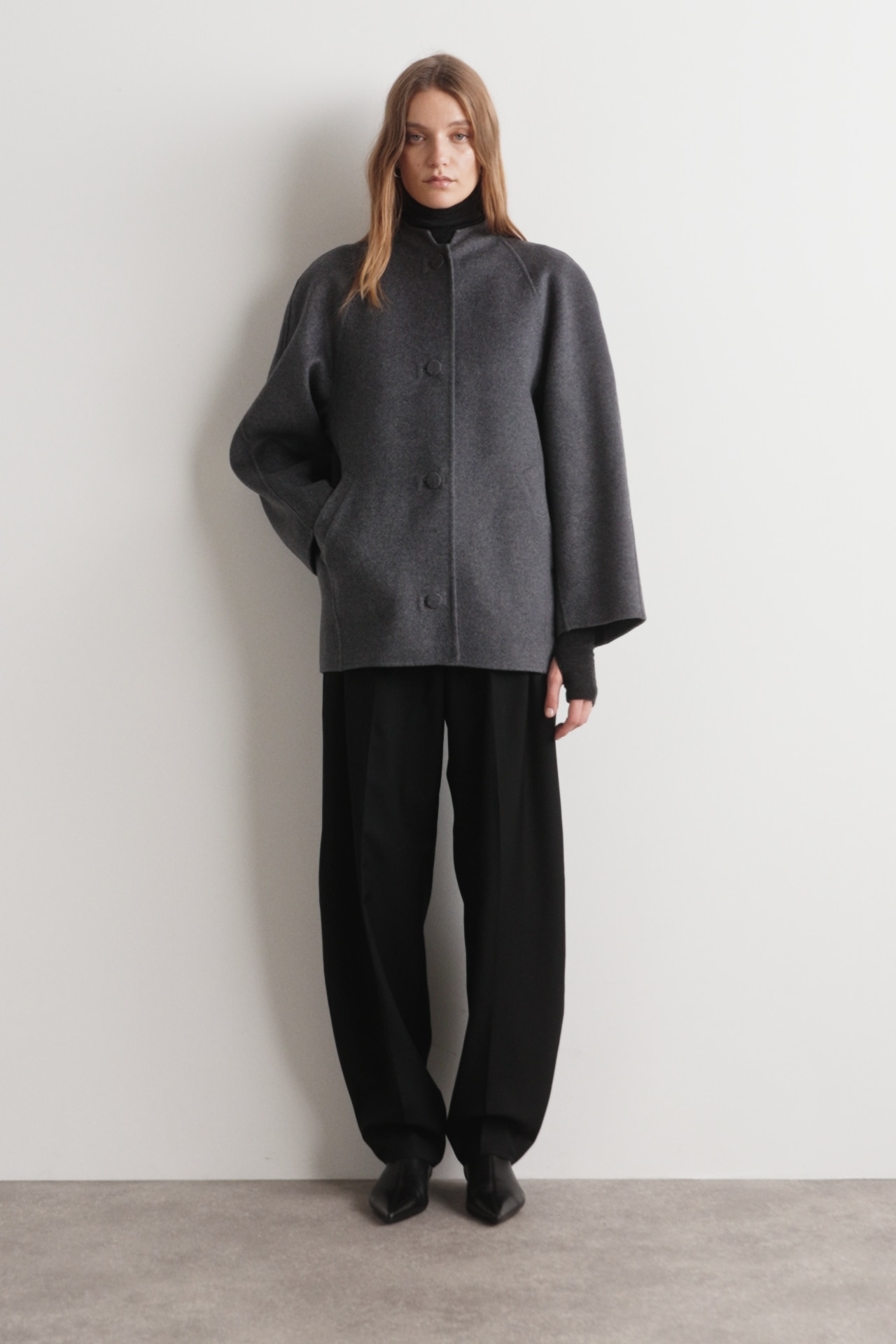 ROUNDED DOUBLE-FACED WOOL JACKET - GRAY MÉLANGE | COS US