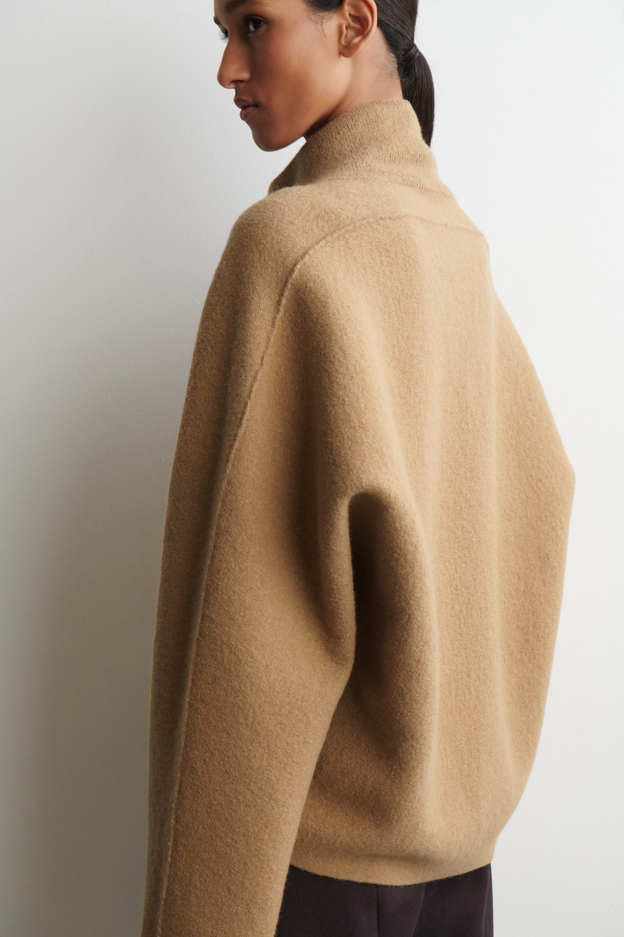 BOILED-WOOL FUNNEL-NECK SWEATER
