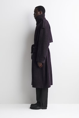 DOUBLE-FACED WOOL-BLEND HERRINGBONE COAT — DARK BROWN 3